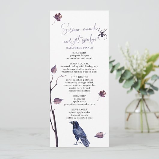 PRUIMZWARTE KRAAI SPIN HERFST BLADEREN HALLOWEEN MENU (Staand voorkant)
