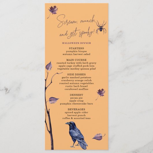 PRUIMZWARTE KRAAI SPIN HERFST BLADEREN HALLOWEEN MENU (Voorkant)
