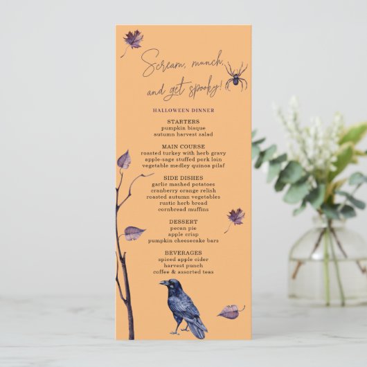 PRUIMZWARTE KRAAI SPIN HERFST BLADEREN HALLOWEEN MENU (Staand voorkant)