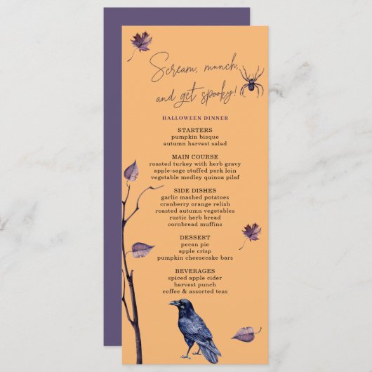 PRUIMZWARTE KRAAI SPIN HERFST BLADEREN HALLOWEEN MENU (Voorkant / Achterkant)