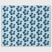 Pruisblauw op Bleek blauw Hibiscus Cadeaupapier (Vlak)