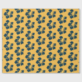 Pruisblauw op Gele Hibiscus Cadeaupapier (Vlak)