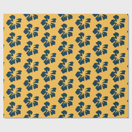 Pruisblauw op Gele Hibiscus Cadeaupapier (Vlak)