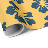 Pruisblauw op Gele Hibiscus Cadeaupapier (Rol Hoek)
