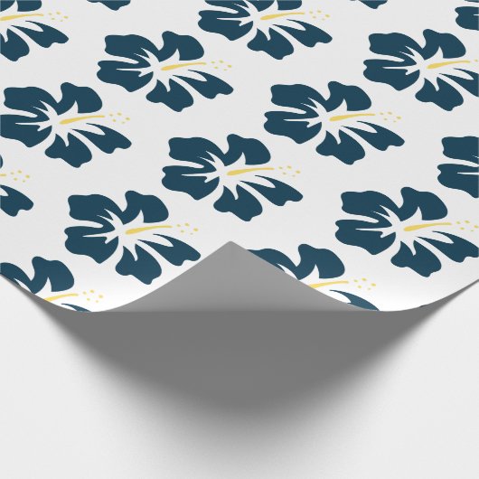 Pruisblauw op witte hibiscus cadeaupapier (Hoek)