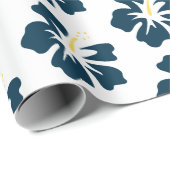 Pruisblauw op witte hibiscus cadeaupapier (Rol Hoek)