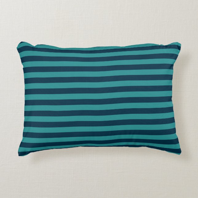 Pruisisch Blauw en Turquoise Strepen Accent Kussen (Voorkant)