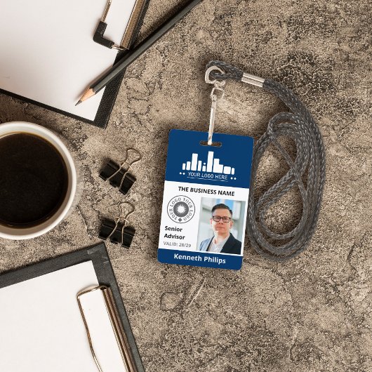 Pruisisch Blauw Foto & 2 Logo's Medewerker ID Badge