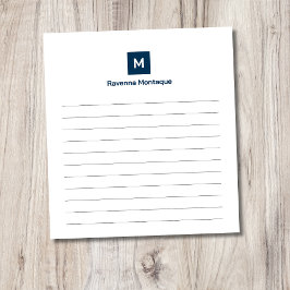 Pruisisch Blauw Modern Gelijnd Chic Trendy Monogra Notitieblok