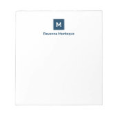 Pruisisch Blauw Moderne Chic Trendy Monogram Naam Notitieblok (Voorkant)