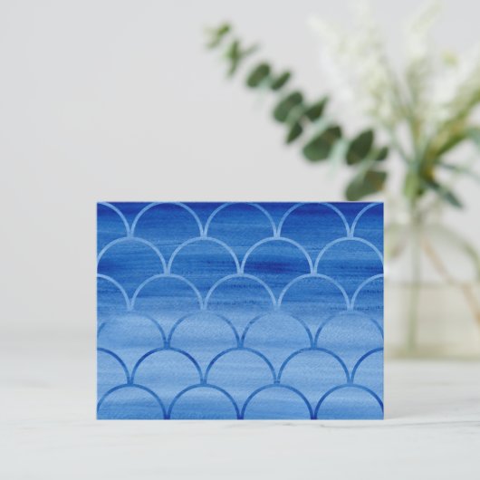 Pruisisch Blauw Waterverf Schaal Patroon Briefkaar Briefkaart (Staand voorkant)