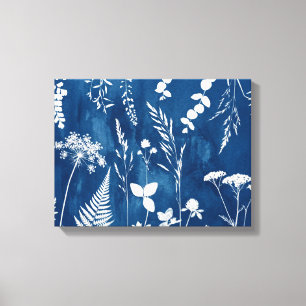 Pruisisch Indigo Blauw Cyanotype Varens Botanische Canvas Afdruk
