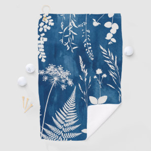 Pruisisch Indigo Blauw Cyanotype Varens Botanische Golfhanddoek