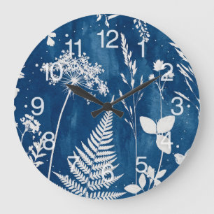 Pruisisch Indigo Blauw Cyanotype Varens Botanische Grote Klok
