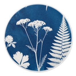 Pruisisch Indigo Blauw Cyanotype Varens Botanische Keramische Knop
