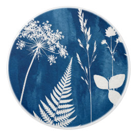 Pruisisch Indigo Blauw Cyanotype Varens Botanische Keramische Knop