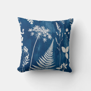 Pruisisch Indigo Blauw Cyanotype Varens Botanische Kussen