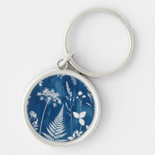 Pruisisch Indigo Blauw Cyanotype Varens Botanische Sleutelhanger