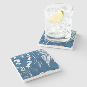 Pruisisch Indigo Blauw Cyanotype Varens Botanische Stenen Onderzetter