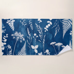 Pruisisch Indigo Blauw Cyanotype Varens Botanische Strandlaken