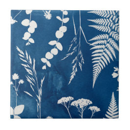 Pruisisch Indigo Blauw Cyanotype Varens Botanische Tegeltje