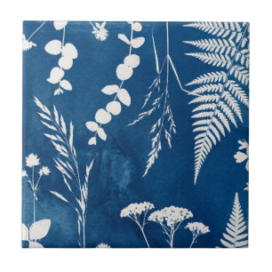 Pruisisch Indigo Blauw Cyanotype Varens Botanische Tegeltje