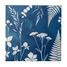 Pruisisch Indigo Blauw Cyanotype Varens Botanische Tegeltje