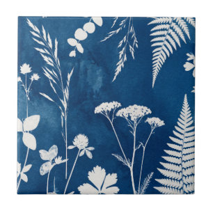 Pruisisch Indigo Blauw Cyanotype Varens Botanische Tegeltje