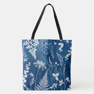 Pruisisch Indigo Blauw Cyanotype Varens Botanische Tote Bag