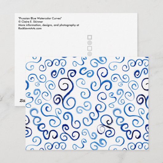 Pruisische Blauwe Waterverf Curves Briefkaart (Voorkant / Achterkant)