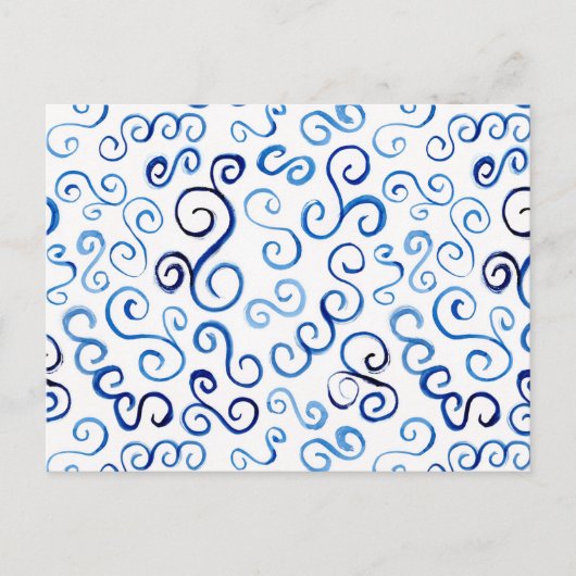 Pruisische Blauwe Waterverf Curves Briefkaart (Voorkant)