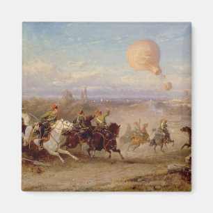 Pruisische Hussars vuren op een Frans waarnemingsc Magneet