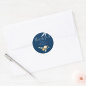 Pruissiaans blauw, periwinkle en PerzikFloral Ronde Sticker (Envelop)