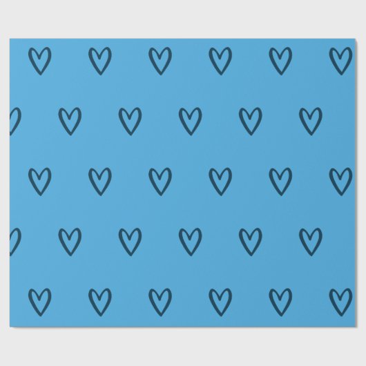 Pruistisch blauw op blauw handgetekend hart cadeaupapier (Vlak)