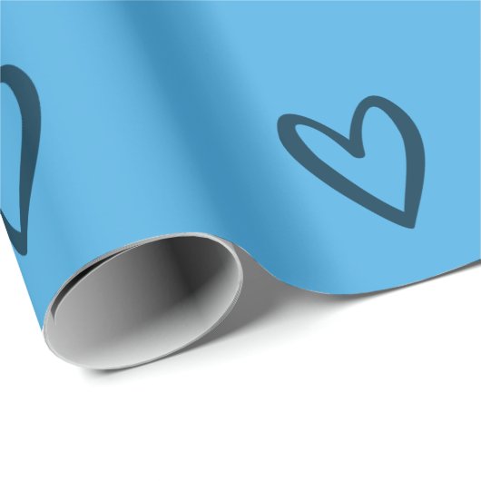 Pruistisch blauw op blauw handgetekend hart cadeaupapier (Rol Hoek)