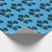 Pruistisch blauw op blauw Hibiscus Cadeaupapier (Hoek)