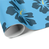 Pruistisch blauw op blauw Hibiscus Cadeaupapier (Rol Hoek)