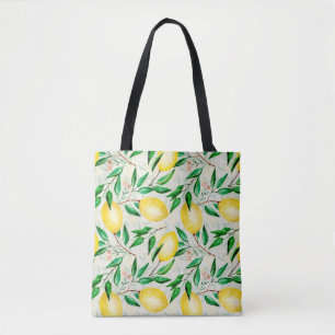 Pruitpatroon zonder naadloze waterverf. citroenen tote bag