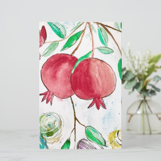 Pruitrode tropische Natuur Waterverf Briefpapier (Staand voorkant)