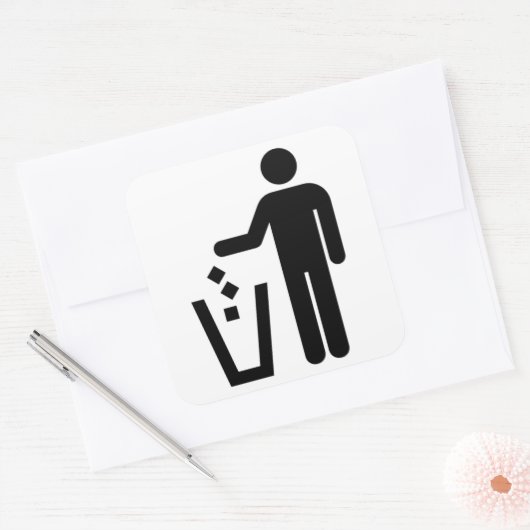 Prullenbak ondertekenen Zwart-wit Vierkante Sticker (Envelop)