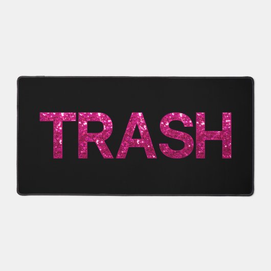 Prullenbak Roze Glitter op Zwart Bureaumat (Voorkant)