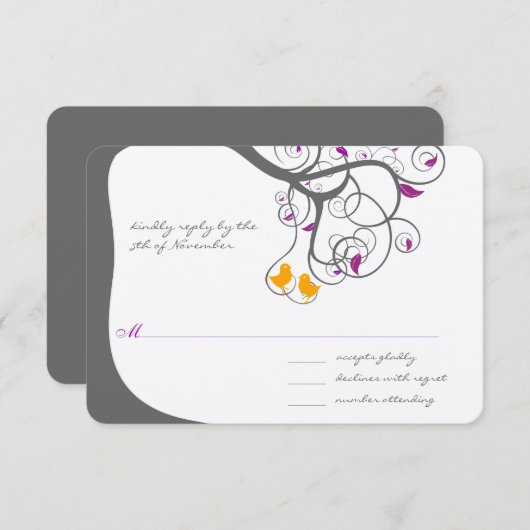 Pruneblad Boom Liefdesvogel Trouw Uitnodiging (Voorkant / Achterkant)