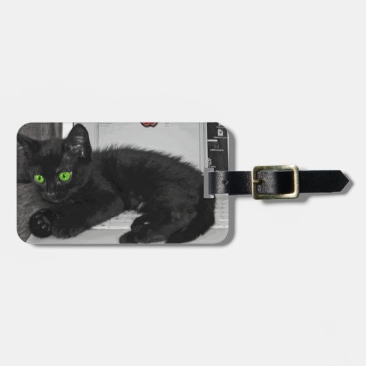 Prunella zwarte kat op laptop bagagelabel (Voorkant horizontaal)