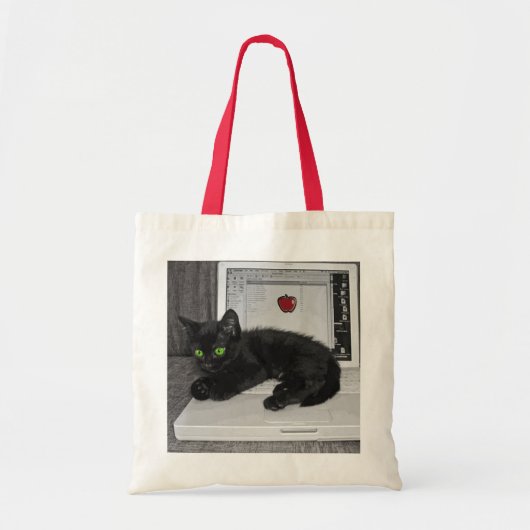Prunella zwarte kat op laptop tote bag (Voorkant)