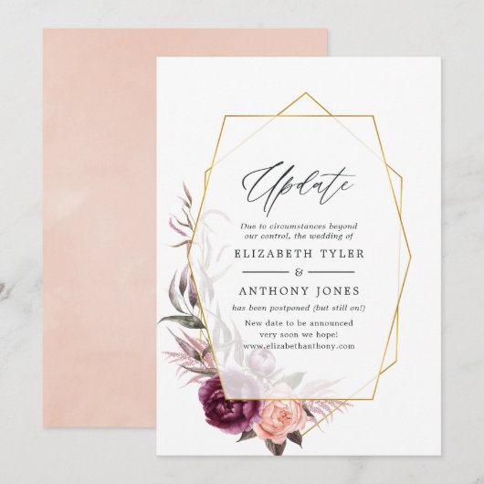 Prunus- en blozende bloemige geometrische trouwupd kaart (Voorkant / Achterkant)