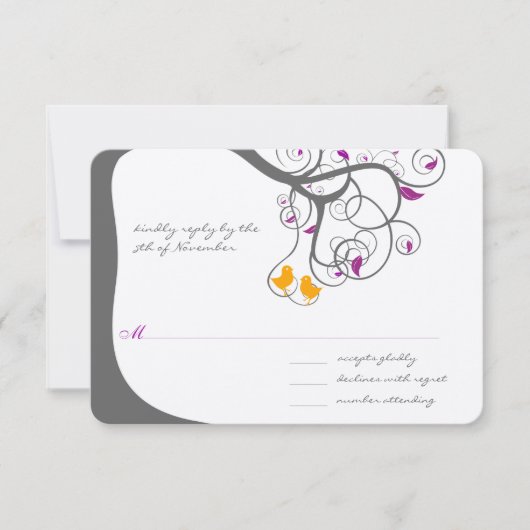 Prunus Liefdesvogel Trouw Uitnodiging (Voorkant)