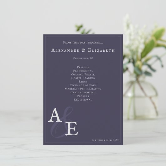 Prunuspaarse Minimalistische Monogram Huwelijkspro (Staand voorkant)