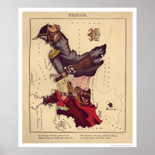 Prussia Caricature Map 1868 Poster (Voorkant)