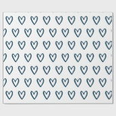 Prussiaans blauw op wit handgetekend hartenwrakken cadeaupapier (Vlak)