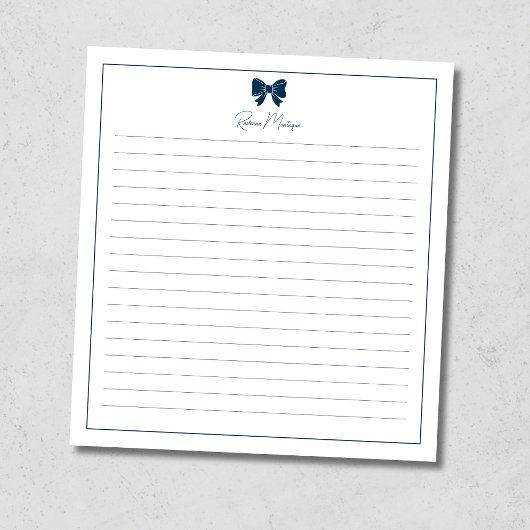 Prussian Blue Bow Border Custom Name Lined Notitieblok